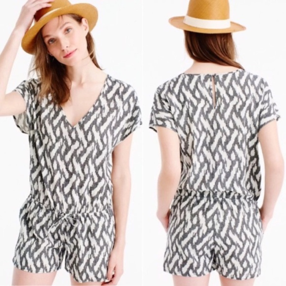 J Crew Black & White Ikat Tie Romper